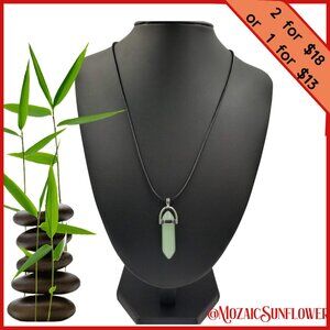 Handcrafted Green Jade Pendant Leather Cord With Extension Chain Unisex